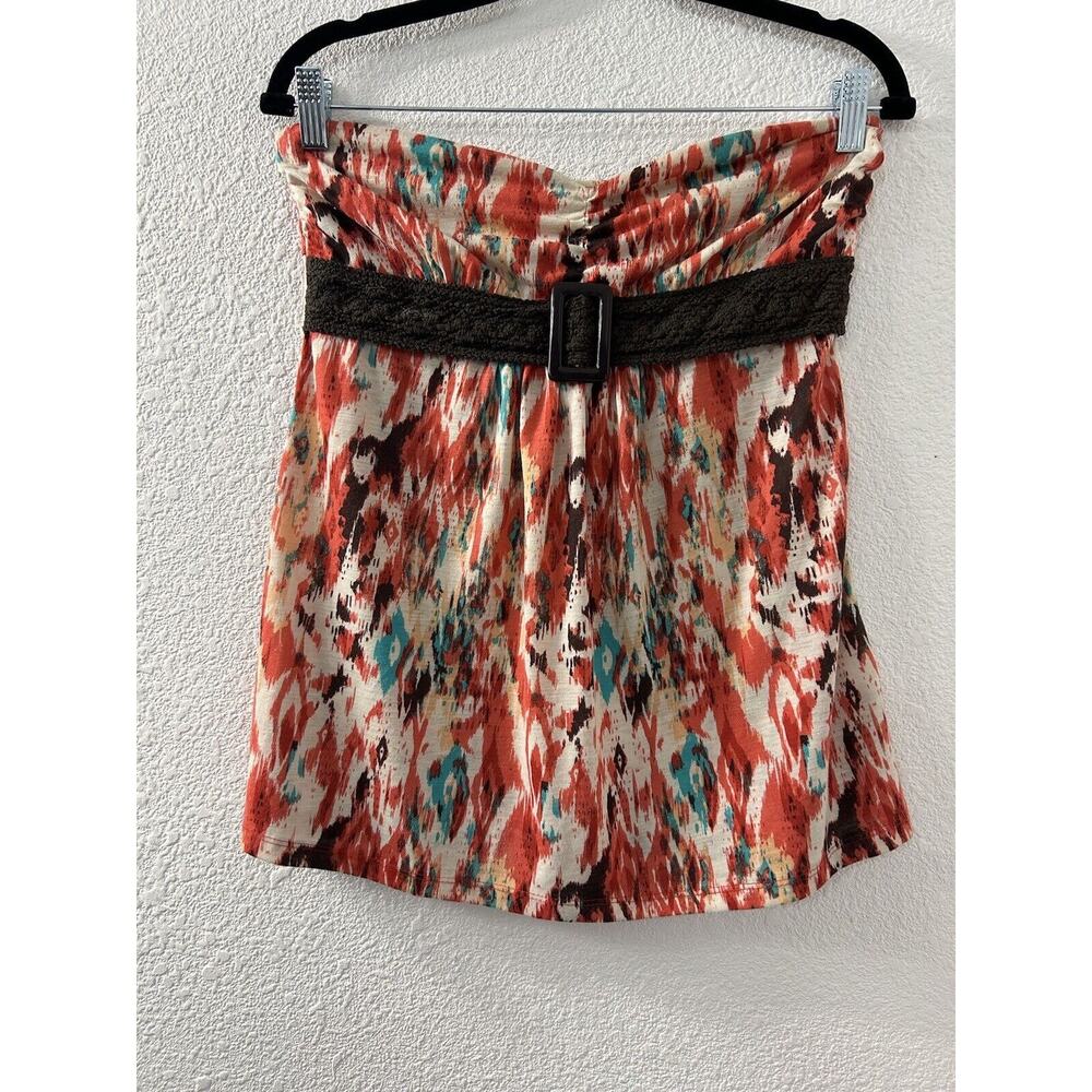 Weavers Strapless Womens Tub Top Orange Shirt Size M Geometric Aztec Southwest